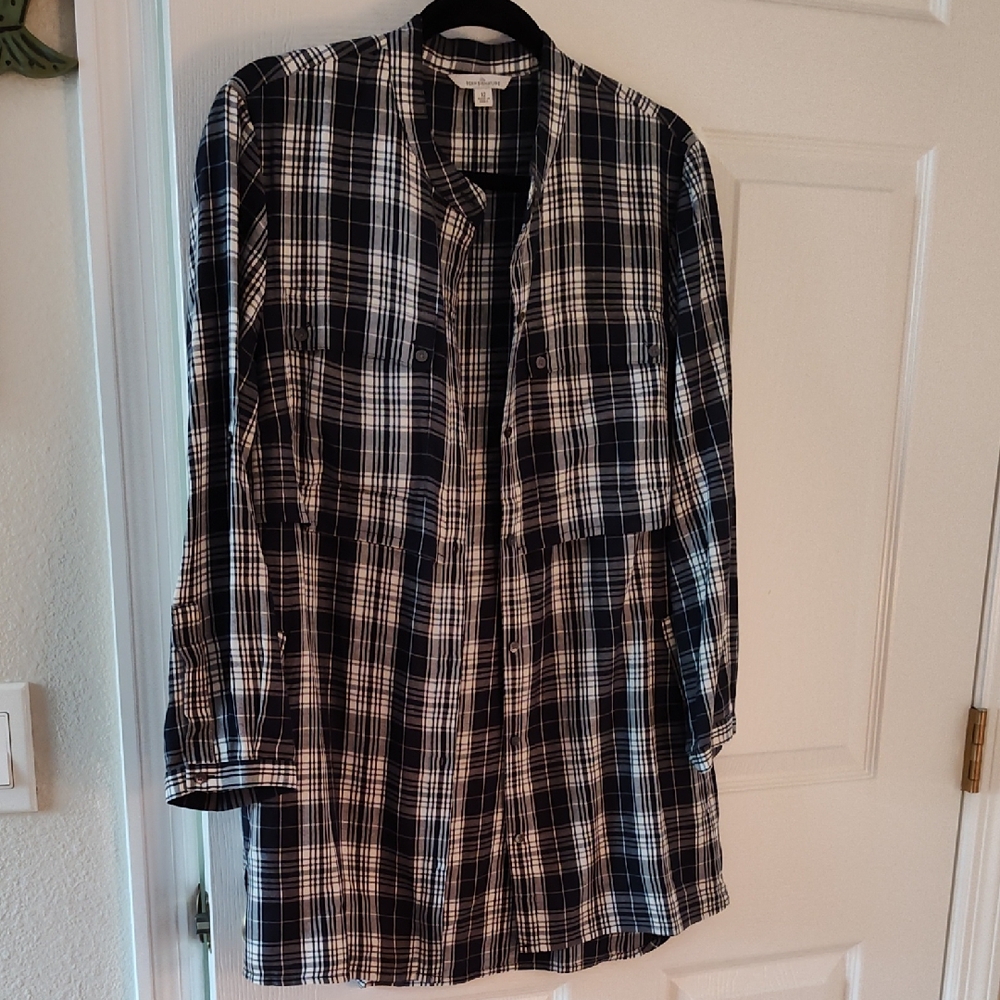 Blue and White Plaid Shirt Dress